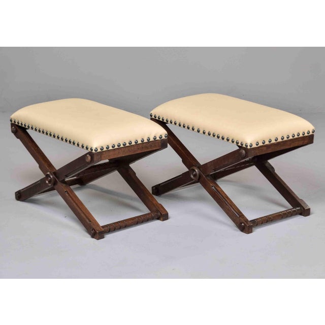 Early 20th Century French Stools or Benches With New Leather - Pair For Sale - Image 11 of 12