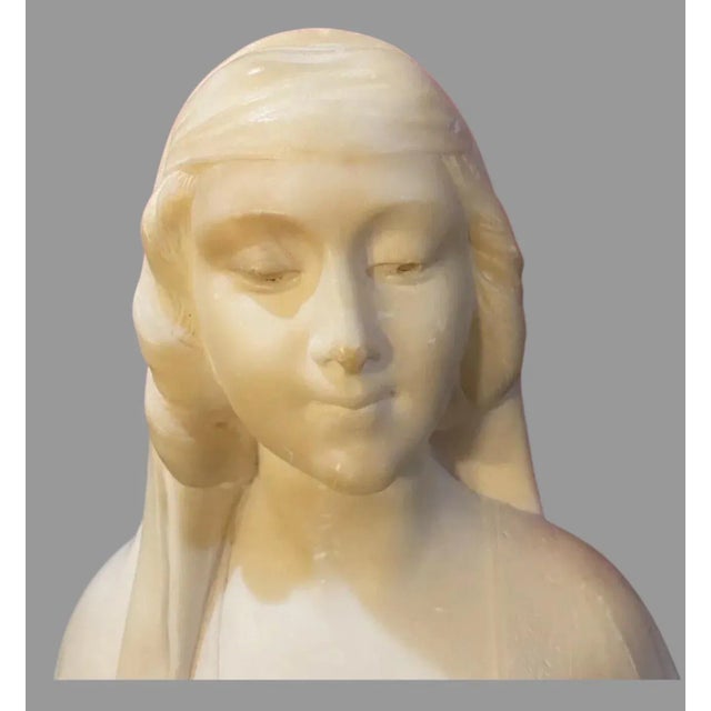 Antique Victorian alabaster 9 inch Maiden Bust Statue Sculpture. An antique Victorian alabaster maiden statue. In very...
