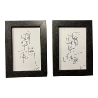 2025 Wellon Bridgers Abstract Ink Drawings, a Pair For Sale