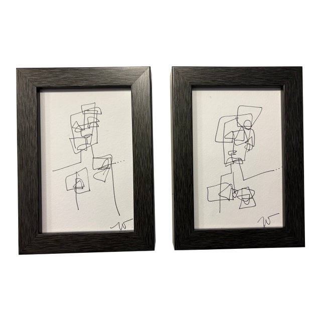 2025 Wellon Bridgers Abstract Ink Drawings, a Pair For Sale