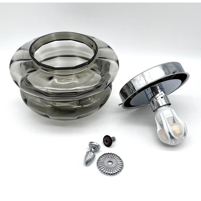 Large Space Age Smoked Glass and Chrome Ceiling Light from Hillebrand Leuchten, Germany, 1970s For Sale - Image 11 of 18