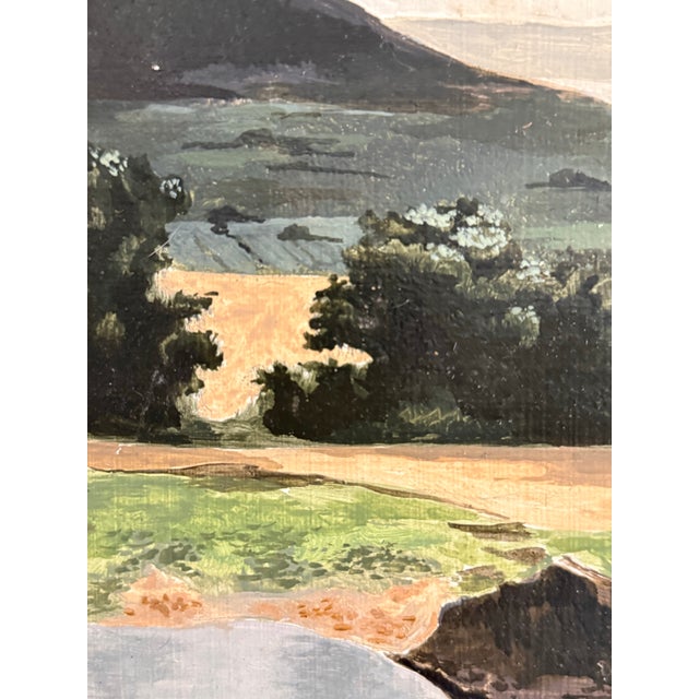 Wood Vintage French Landscape Painting in Gilt Frame For Sale - Image 7 of 9