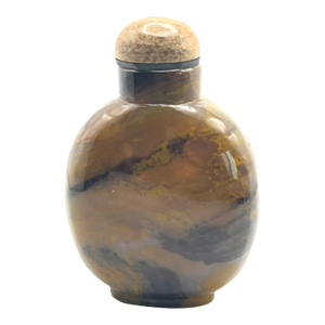 Vintage Yellow Jasper Snuff Bottle With Black Streaks
