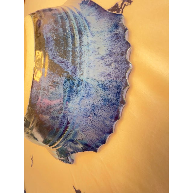 1990s Rare Earth Pottery Fish Bowl 12”d Blue Tropical Large Serving Dish Handmade For Sale - Image 4 of 9
