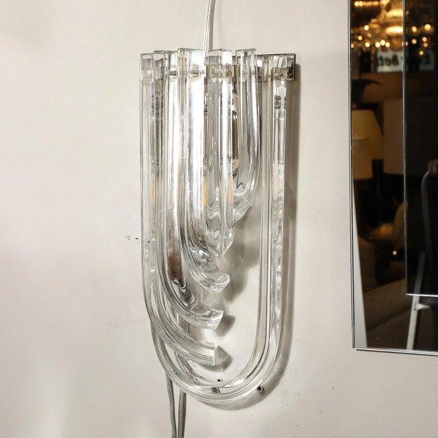 Glass Modernist Pair of Hand Blown Translucent Murano Glass Ribbon Sconces For Sale - Image 7 of 12