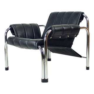 Lounge Chair in Chrome and Leatherette by Viliam Chlebo for Kodreta, 1980s For Sale