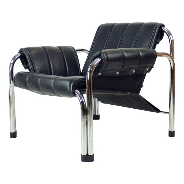 Lounge Chair in Chrome and Leatherette by Viliam Chlebo for Kodreta, 1980s For Sale