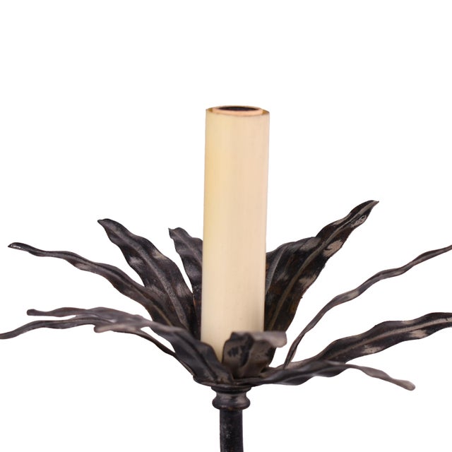 Coastal 1970s Vintage Black Palm Leaves Chandelier For Sale - Image 3 of 4