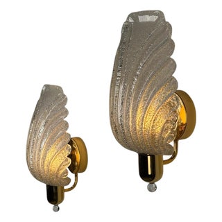 Large Vintage Wing Wall Sconces from Barovier & Toso, Italy, 1980s, Set of 2 For Sale