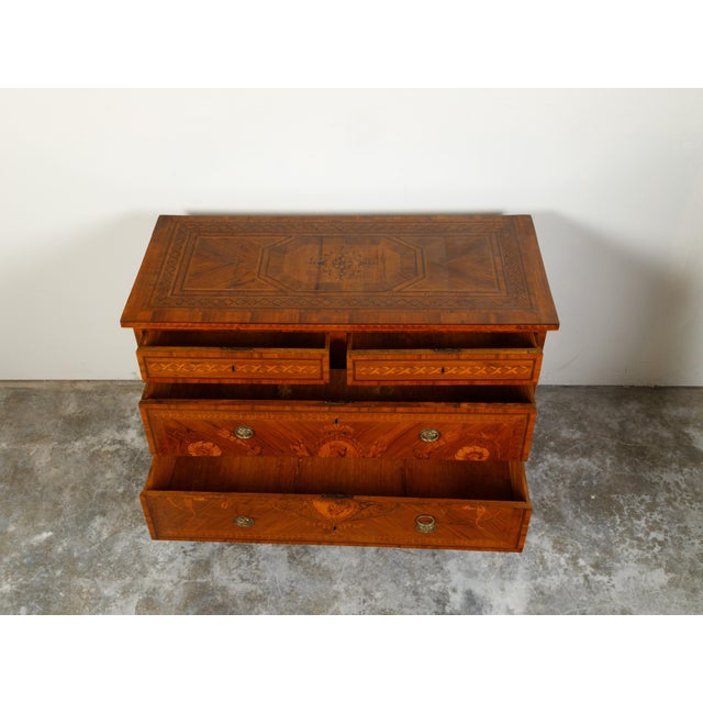 Wood Italian Neoclassical Period 1800s Fruitwood Four-Drawer Commode with Marquetry For Sale - Image 7 of 12