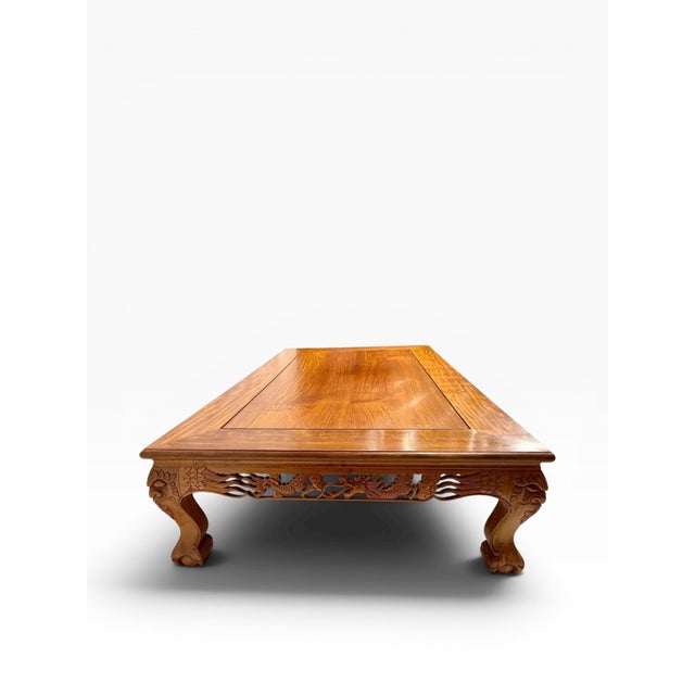 1940s Mid-20th Century Chinese Low Table With Carved Dragons and Phoenix Motifs – Attributed Rosewood For Sale - Image 5 of 13