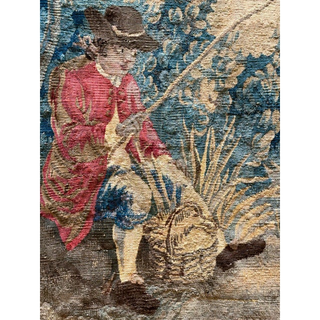 French Aubusson Style Tapestry Depicting a Fishing Scene (H 85 1/4 X W 44) For Sale - Image 9 of 17