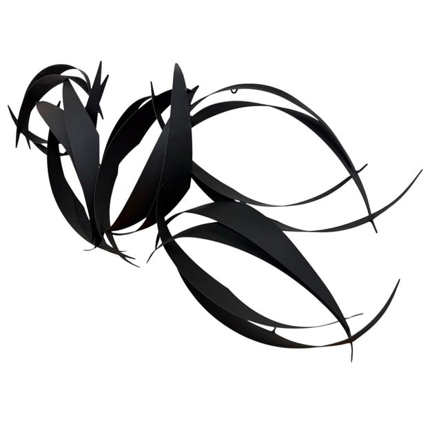 Abstract Vintage Curtis Jere 1990’s Abstract “Flight” Black Metal Wall Sculpture 50” For Sale - Image 3 of 9
