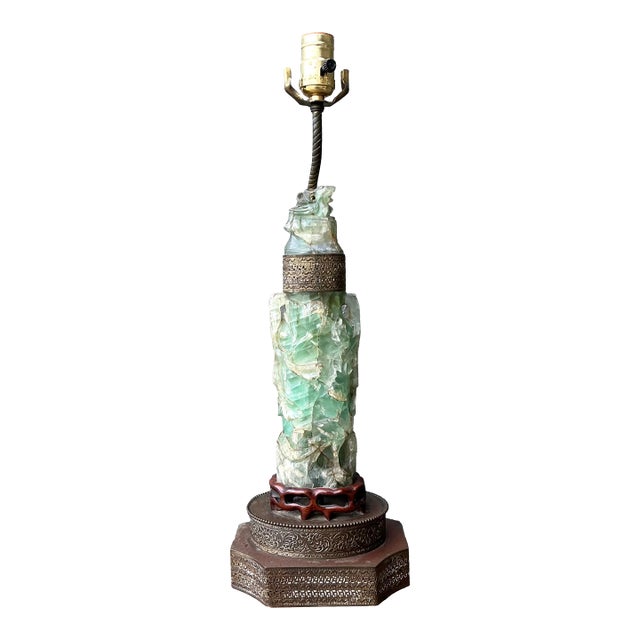 Vintage Asian Carved Jadite Lamp For Sale