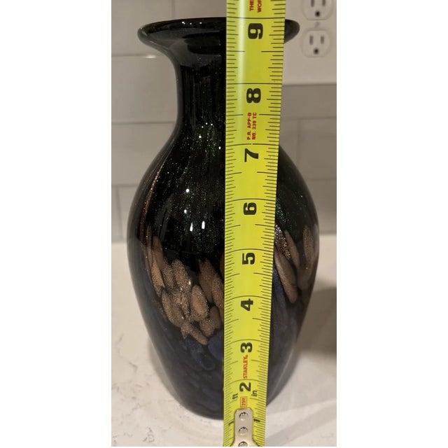 Murano Vintage Murano Style Hand Blown Black Iridescent Art Glass Vase For Sale - Image 4 of 7