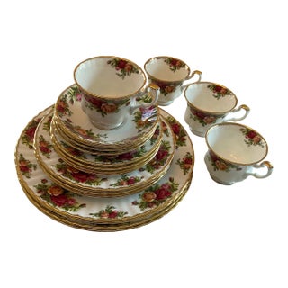 Vintage Royal Albert Old Country Roses China - Four 5 Piece Place Settings - 20 Pieces For Sale