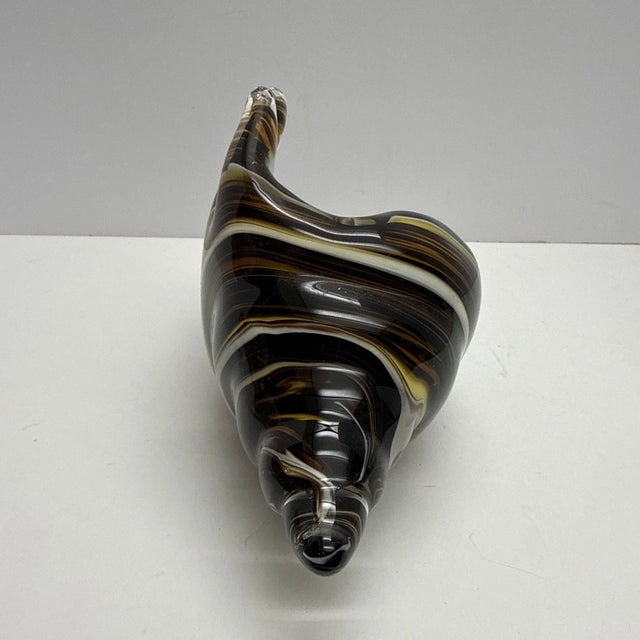 Brown Vintage MCM Murano Style Art Glass Conch Shell Brown Swirl Paperweight For Sale - Image 8 of 8
