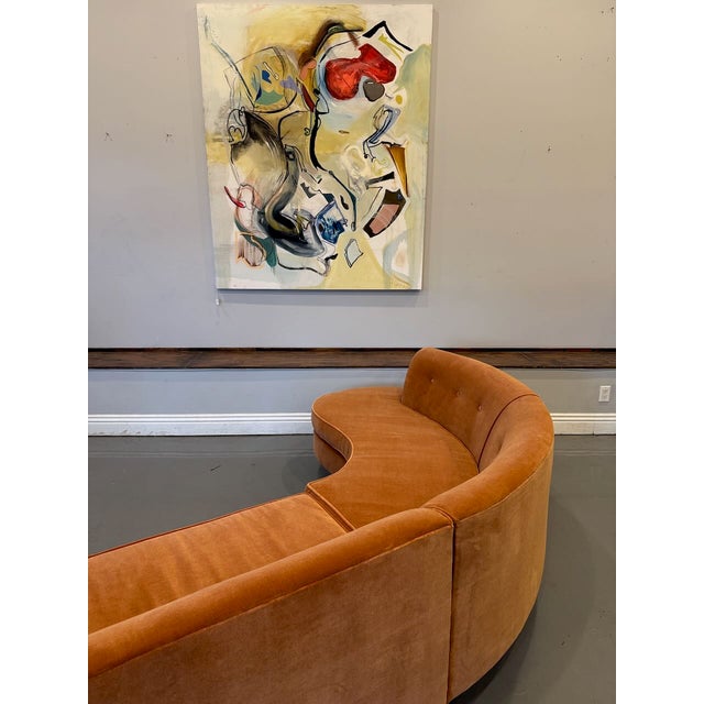 Freshly reupholstered vintage sectional, circa 1950s, featuring a stunning sculptural kidney-shaped design with beautiful...