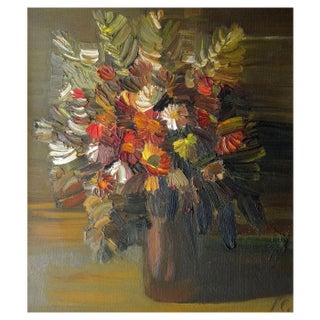 Inta Celmina, Bouquet of Flowers in a Vase, Oil on Cardboard, 1990s For Sale