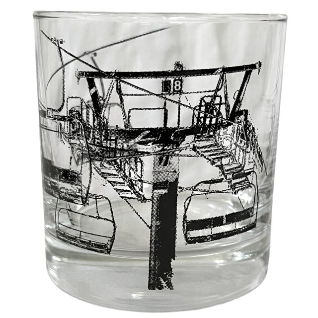 Mid-Century Modern Vintage Ski Lift & Gondola Double Old Fashioned Cocktail Glasses Georges Briard Style – Pair For Sale - Image 3 of 6