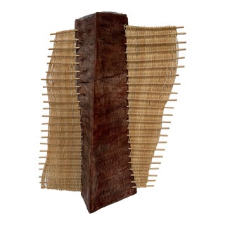 Late 20th Century Pierced Ceramic + Woven Rattan Vessel For Sale