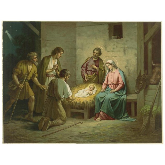 Adoration of the Shepherds Nativity Scene, 1900, Chromolithograph For Sale - Image 10 of 10