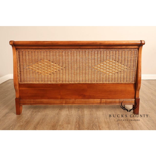 Brown Lexington Cherry And Wicker Queen Sleigh Bed For Sale - Image 8 of 18