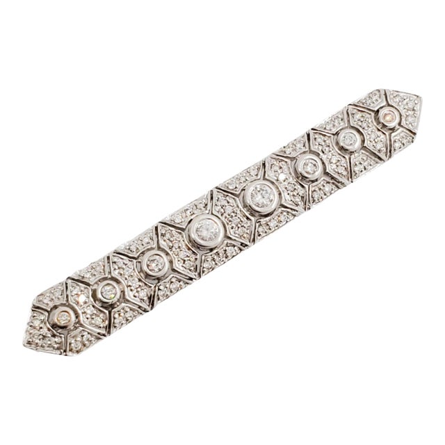 White Diamond Estate Brooch in 18k White Gold For Sale