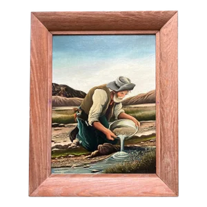 1950’s Vintage Illustrative Panning for Gold Painting