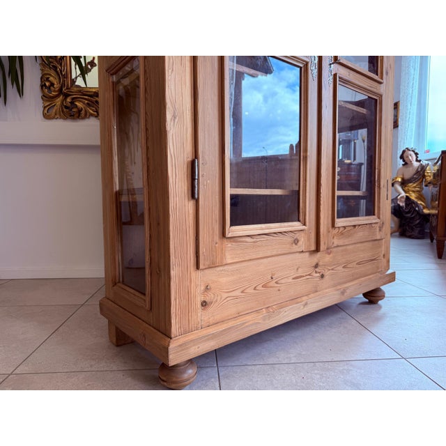 Wood Antique Farmhouse Display Cabinet in Natural Wood For Sale - Image 7 of 10