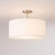 Mid-Century Modern Stretch Semi Flush Mount - Weathered Brass Steel, Drum White Linen Shade, 92" Height, Mid-Century Style For Sale - Image 3 of 4
