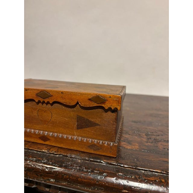 19th Century Folk Art Box With Inlaid Hearts For Sale - Image 9 of 12