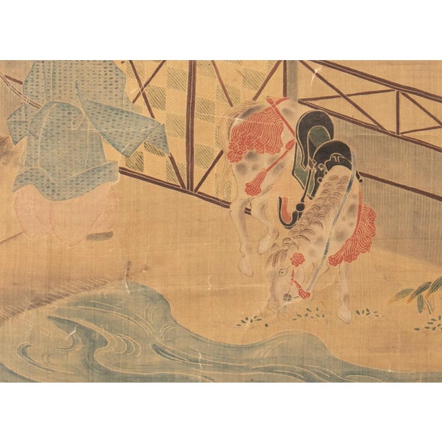 Meiji Era Japanese Painted Silk Scroll Inspired by "The Tale of Genji" Story For Sale - Image 10 of 12