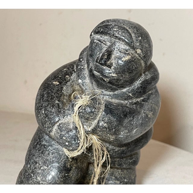 Stone Antique Hand Carved Soapstone Canadian Figural Fisherman Eskimo Sculpture Inuit For Sale - Image 7 of 13