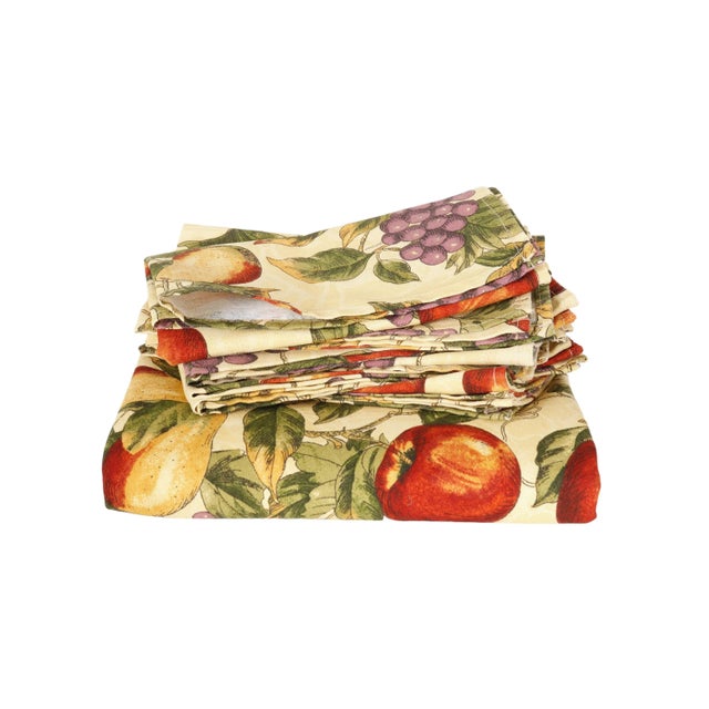 Italian Fruit & Vine Tablecloth W/6 Napkins For Sale - Image 3 of 5