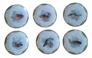 Antique Porcelain Feeder Set with Fish Motif from Rosenthal, 1928, Set of 6