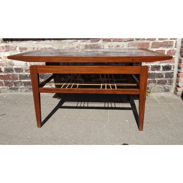 Mid-Century Modern Teak Coffee Table with Ceramic Tiles from Vallauris Lascaux, 1950s For Sale - Image 3 of 18