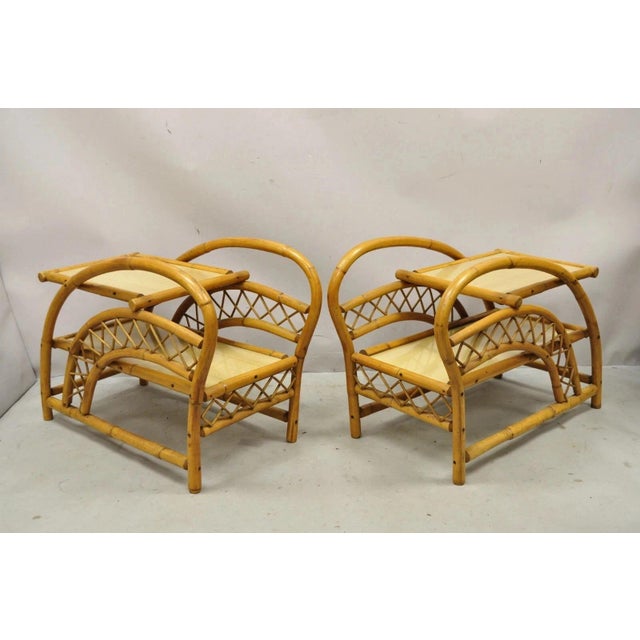 Mid-Century Modern Vintage Tiki Rattan Bentwood Bamboo 2 Tier Sculptural End Tables - A Pair For Sale - Image 3 of 12