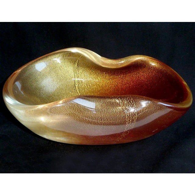Murano Vintage Murano Seguso Rusty Red Gold Flecks Pulveri Italian Art Glass Mid Century Decorative Bowl For Sale - Image 4 of 5