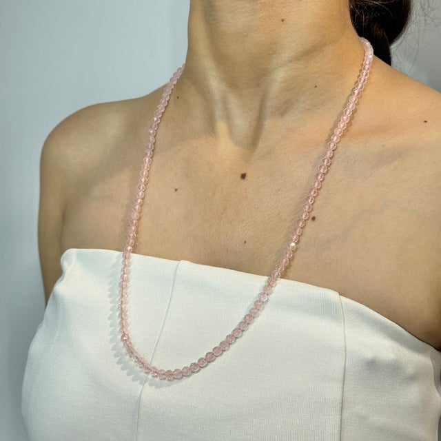 Art Deco Style Faceted 112 Ct Pink Rose Quartz Beaded Opera Length Necklace, 26" For Sale - Image 6 of 14