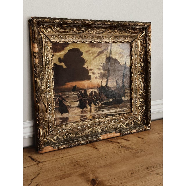 This stunning large antique original French oil painting from 1825 is signed by A. Schulmen and is titled "The Storm That...