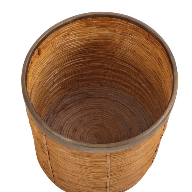 1970s French Rattan and Brass Basket, C 1970 For Sale - Image 5 of 6