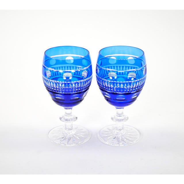 Glass Val Saint Lambert Cobalt Blue Crystal Wine & Water Glasses Service for 9 People For Sale - Image 7 of 11