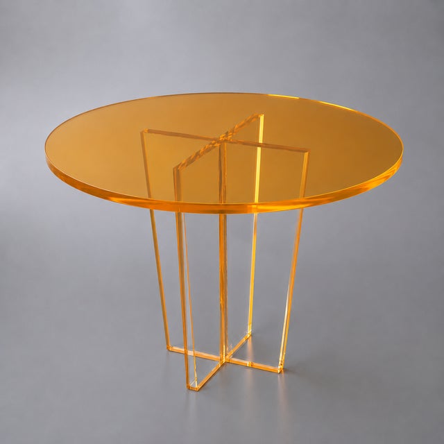 Modern Transparent Neon Orange Lucite Dining Table For Sale - Image 3 of 5