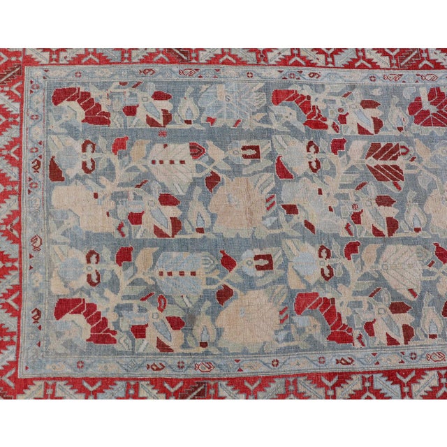 Antique Persian Hamedan Runner With Geometric in Light Blue & Raspberry Red 3'10 X 12' For Sale - Image 9 of 13