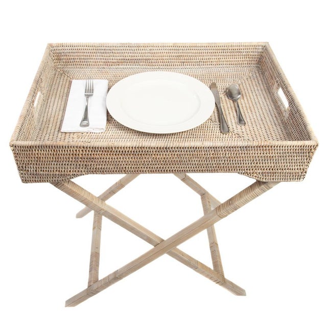 Artifacts Rattan Butler Tray Table in White Wash - 25.5" For Sale - Image 4 of 10