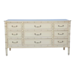1970's Faux Bamboo Cream Dresser of Nine Drawers by Henry Links For Sale