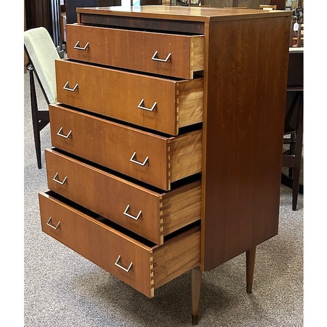 Brown Vintage Teak Chest With Five Drawers For Sale - Image 8 of 10