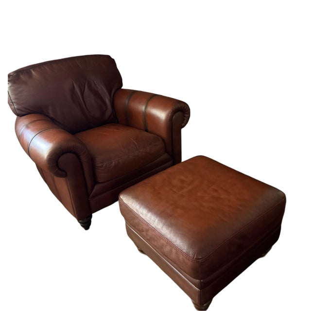 Natuzzi Natuzzi Maturità Italian Cognac Leather Armchair & Ottoman – Made in Italy For Sale - Image 4 of 12