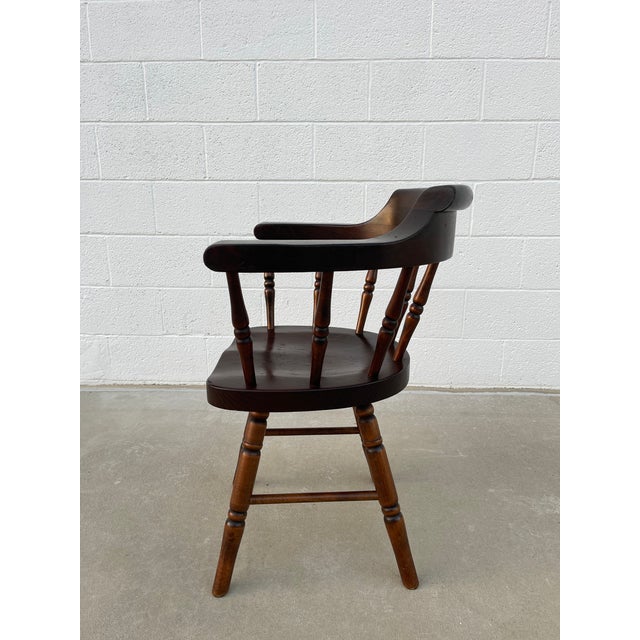 Wood Vintage Windsor Inspired Pub Style Captain’s Chair For Sale - Image 7 of 15